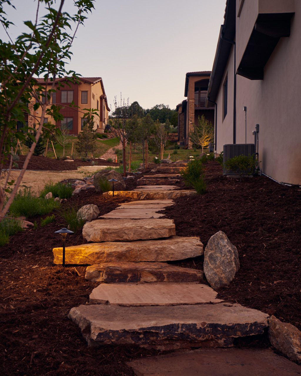  Natural stone walkway with outdoor lighting in Highlands Ranch, CO