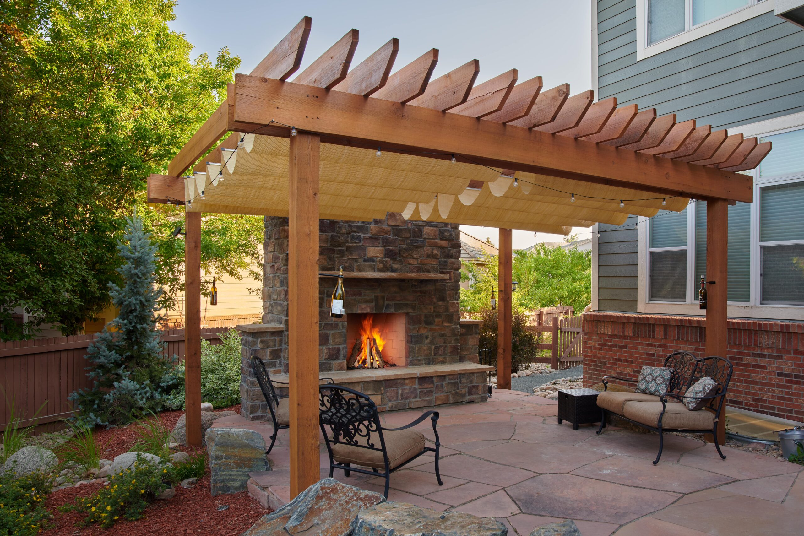 Charming pergola with fireplace in Cherry Hills Village, CO